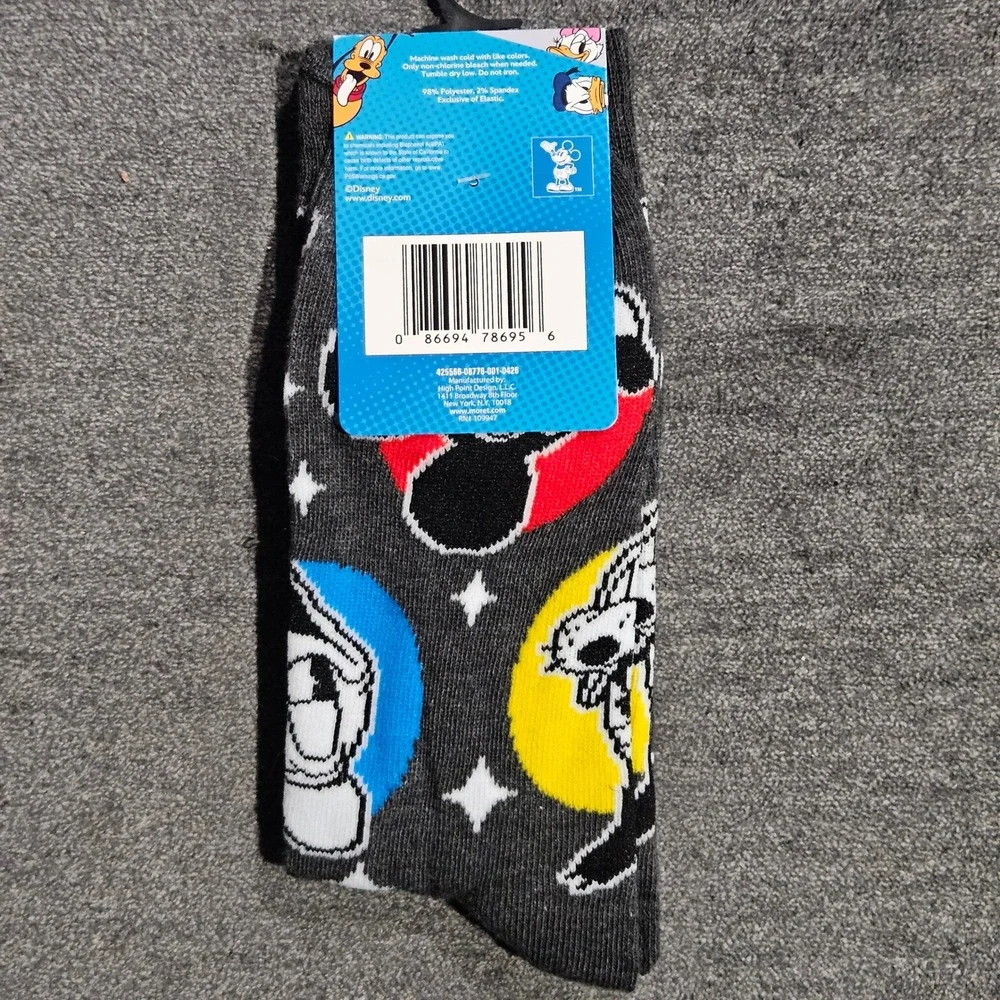 Disney Mickey and Friends Mens Crew Socks Gray Multi Color Shoe Size 6.5-12 NEW